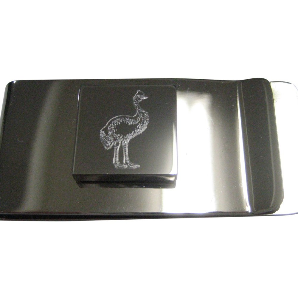 Silver Toned Square Etched Cassowary Bird Money Clip